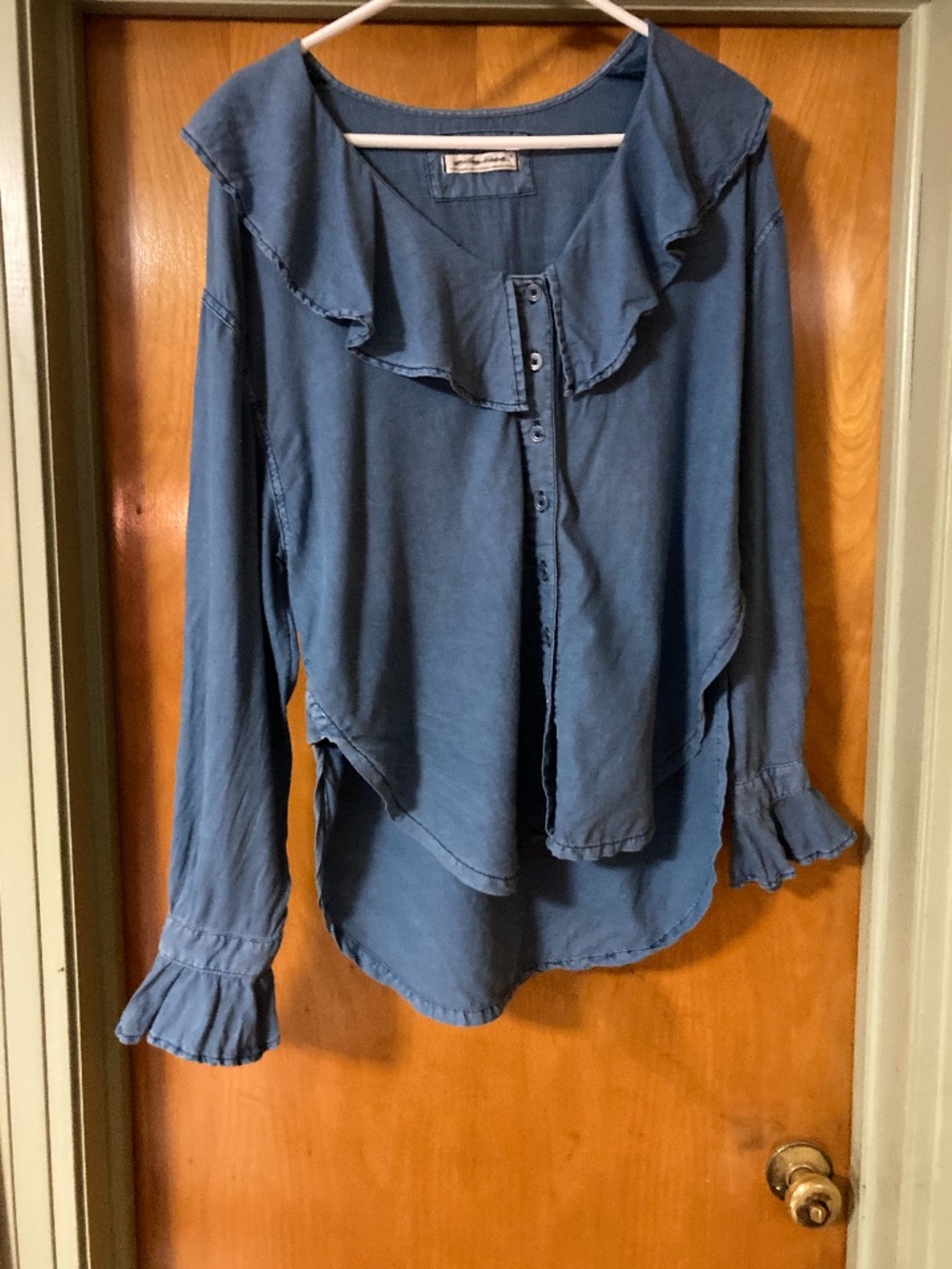 Free People We the Free Linen Blend Button Down Shirt with Ruffles Size XS